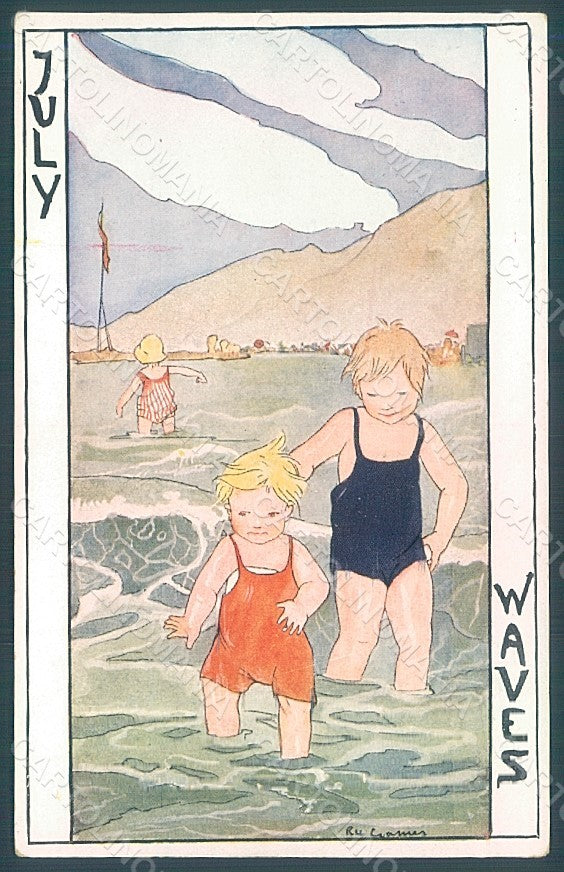 Artist Signed Rie Cramer Children July Waves Seasons serie 134 postcard HR2002 – fronte