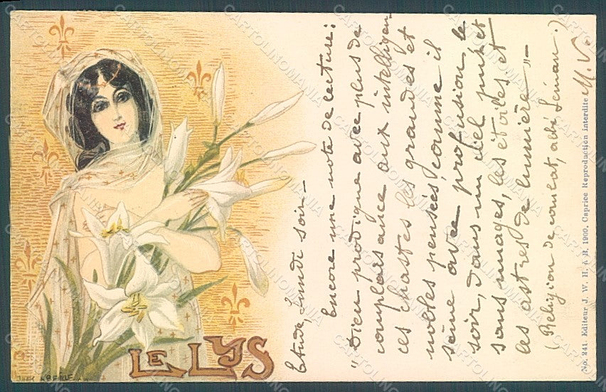 Artist Signed Abeille Lady Le Lys Art Nouveau serie 241 postcard HR2003 – fronte