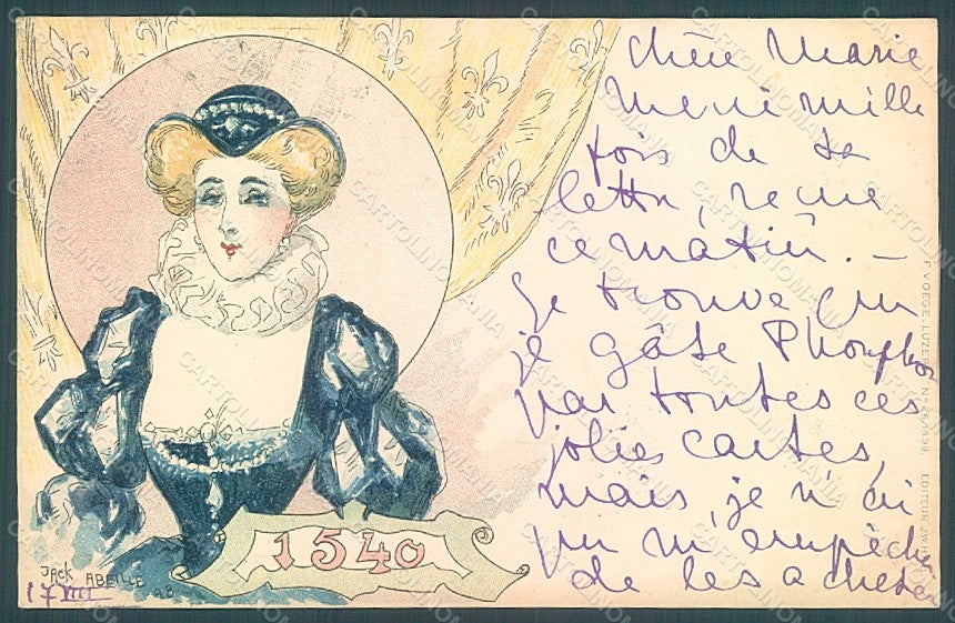 Artist Signed Abeille Lady Fashion Mode Art Nouveau s. 26 1899 postcard HR2004 – fronte