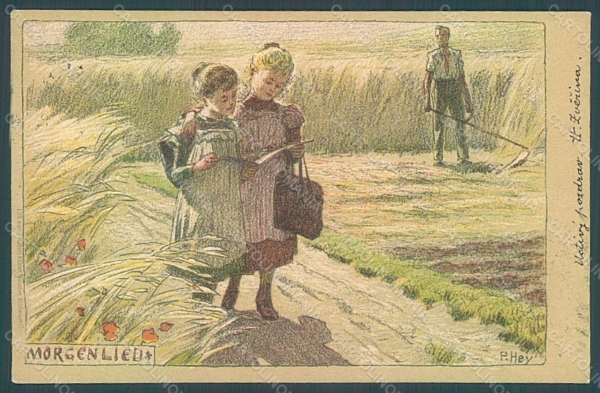 Artist Signed Hey P. Children Morgenlied postcard HR2007 – fronte