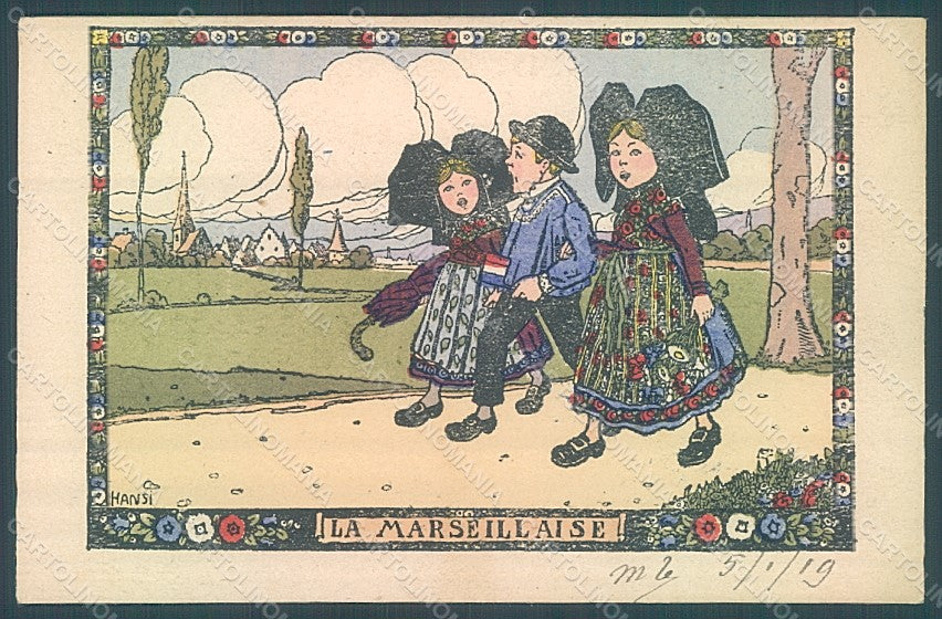 Artist Signed Hansi Children Alsace La Marseillaise postcard HR2009 – fronte