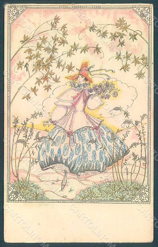 Artist Signed Koehler Mela Lady Fashion Glamour CORNERS CREASED postcard HR2011 – fronte