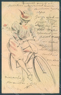 Artist Signed Boutet H. Lady Bicycle Art Nouveau LITTLE CORNER CREASE pc HR2013 – fronte