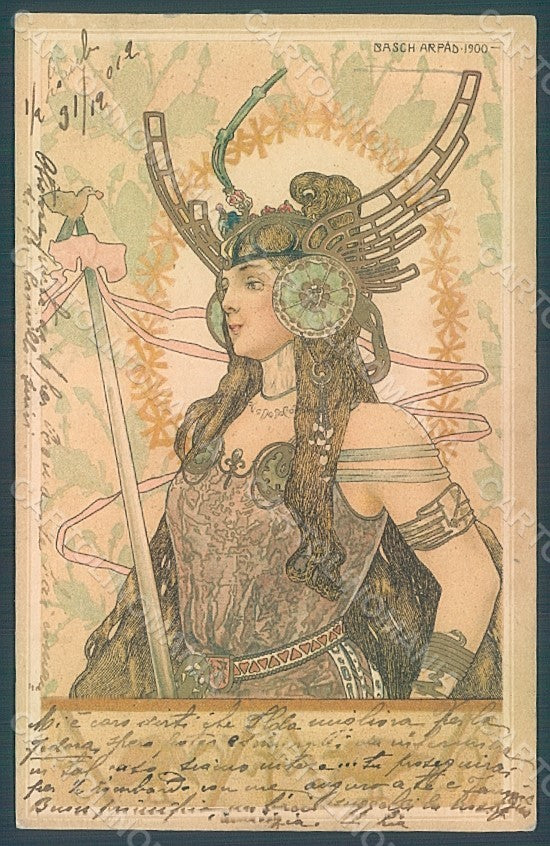 Artist Signed Basch Arpad Lady Art Nouveau postcard HR2018 – fronte