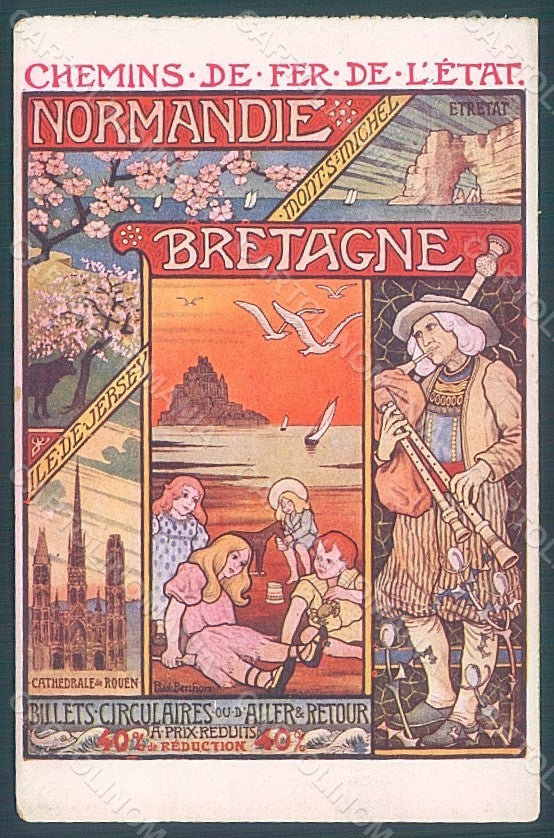 Artist Signed Berthon P. Normandie Children Chemins de Fer Etat postcard HR2019 – fronte