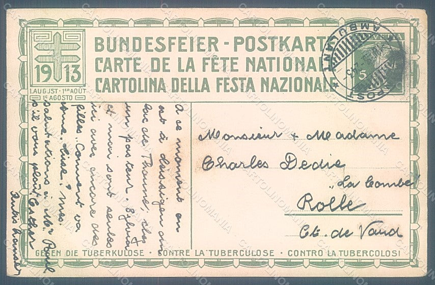 Artist Signed Bachliger Couple Carte Fete Nationale Swisse UNGLUED pc HR2025 – retro