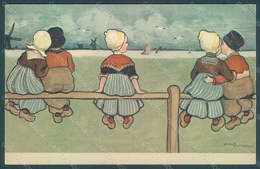Artist Signed Parkinson E Dutch Children Sea Dondorf 210 WRINKLE postcard HR2033 – fronte