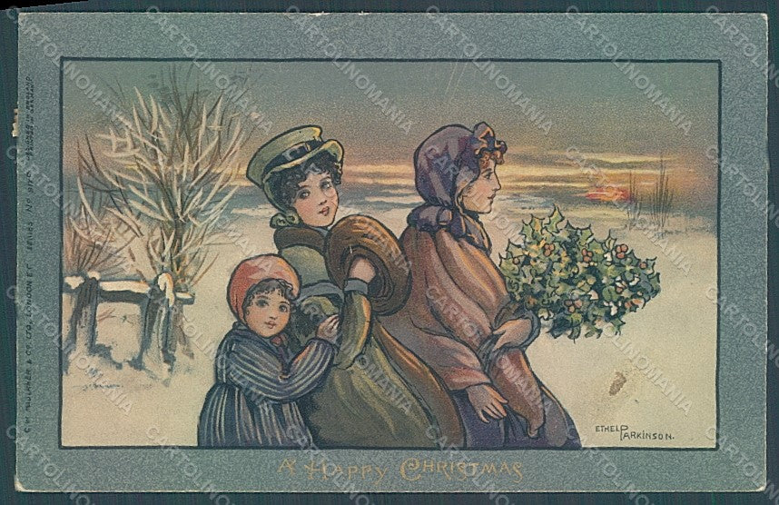 Artist Signed Parkinson E. Lady Child Christmas Faulkner 9170 postcard HR2034 – fronte