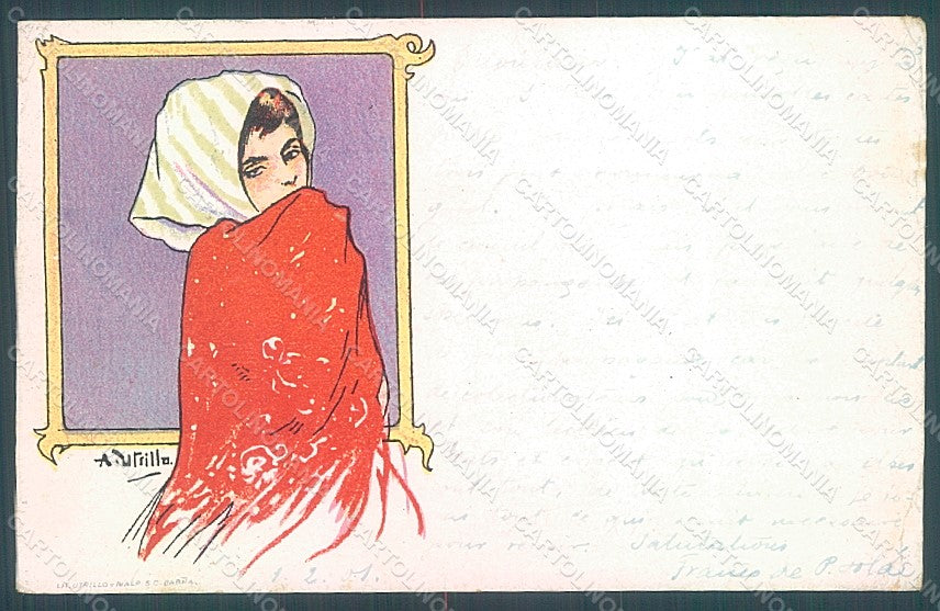 Artist Signed Utrillo Spanish Lady Fashion WRINKLES postcard HR2040 – fronte
