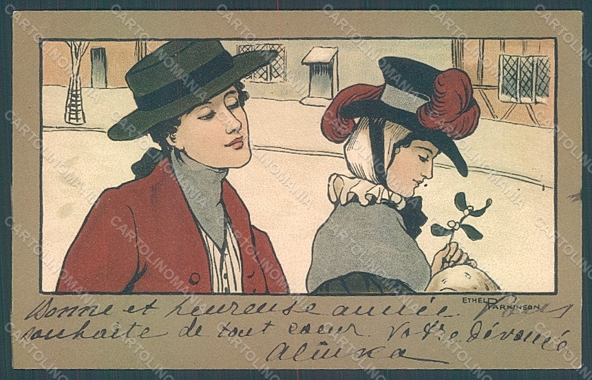 Artist Signed Parkinson Lady Art Nouveau Christmas MM Vienne 191 postcard HR2045 – fronte