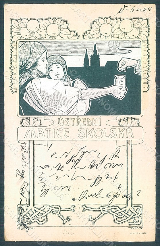 Artist Signed Brazda A. Lady Art Nouveau Matice Skolska postcard HR2050 – fronte