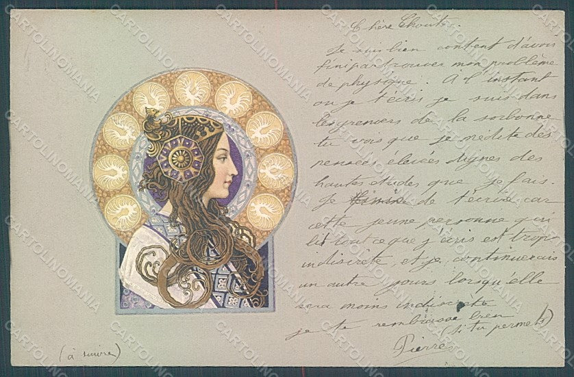Artist Signed Lady Art Nouveau Byzantine Head Relief postcard HR2053 – fronte