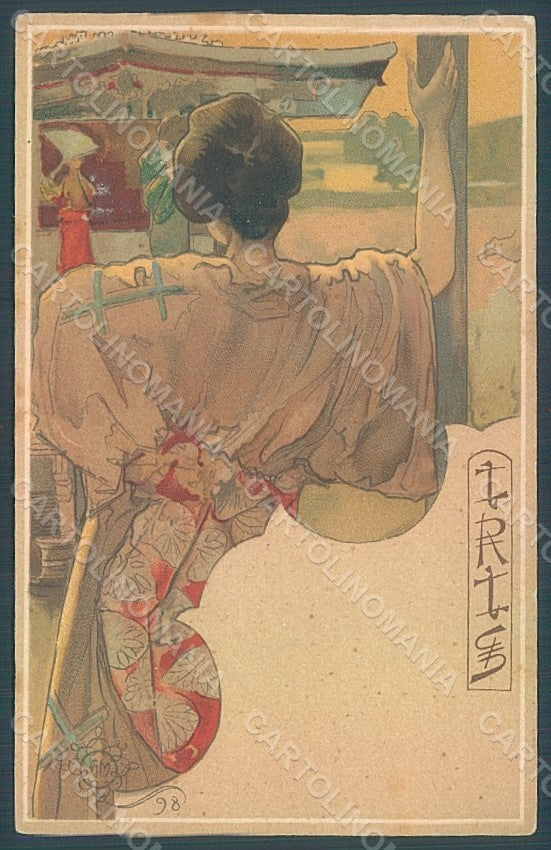 Artist Signed Mataloni Art Nouveau Geisha Iris Opera CORNER CREASE pc HR2059 – fronte
