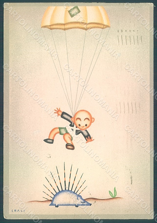 Artist Signed Crali Fascismo Ala Littoria Roma Parachutist CREASES pc HR2068 – fronte