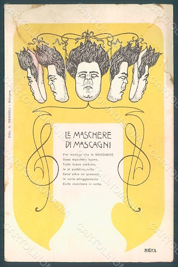 Artist Signed Nasica Mascagni Maschere Opera DAMP TRACES ABRADED postcard HR2075 – fronte