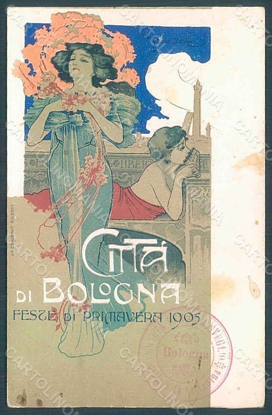 Artist Signed Franzoni Roberto Lady Art Nouveau Bologna Feste 1905 pc HR2100 – fronte