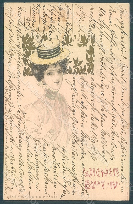 Artist Signed Kirchner R Lady Wiener Blut IV B&S Wien serie 1042 postcard HR2111 – fronte