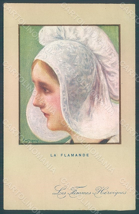 Artist Signed Dupuis E. Lady La Flamande Propaganda WW1 serie 37 postcard HR2116 – fronte