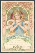 Artist Signed Lady Art Nouveau Myosotis Flowers WRINKLES postcard HR2125 – fronte