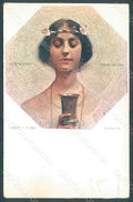 Artist Signed Kempf Lady Art Nouveau Andacht BKWI serie 1005 postcard HR2128 – fronte