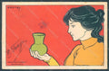 Artist Signed Meunier H. Lady Art Nouveau Bretby CORNER CREASE postcard HR2134 – fronte