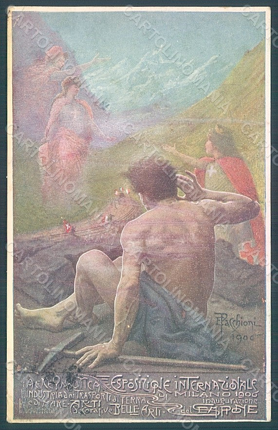 Artist Signed Pacchioni Man Art Nouveau EXPO Sempione WRINKLES TEARED pc HR2141 – fronte