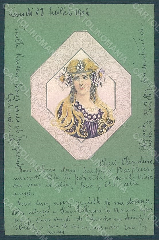 Artist Signed Lady Art Nouveau Byzantine Heads Relief postcard HR2144 – fronte