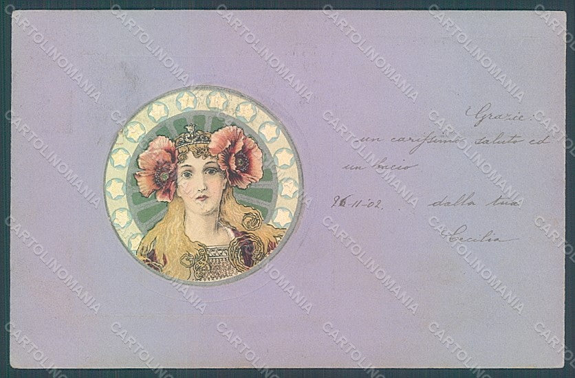 Artist Signed Lady Art Nouveau Byzantine Heads Relief postcard HR2145 – fronte