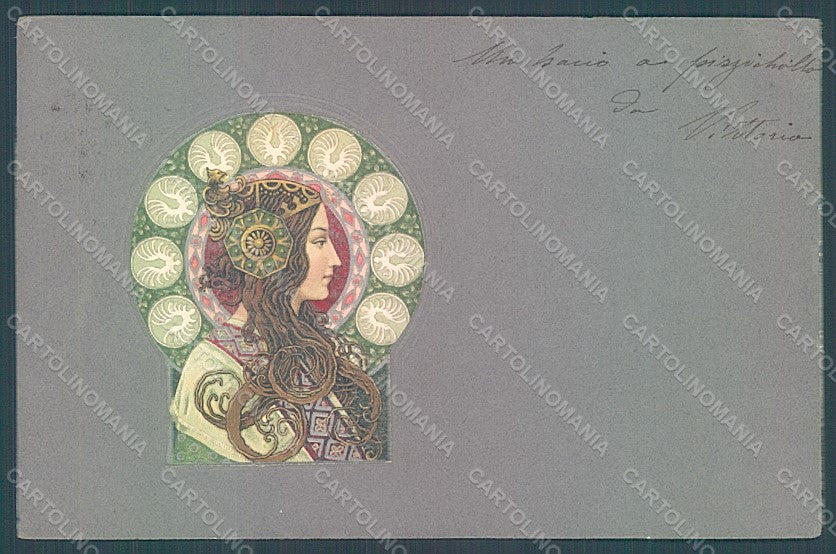 Artist Signed Lady Art Nouveau Byzantine Heads WRINKLES Relief postcard HR2146 – fronte