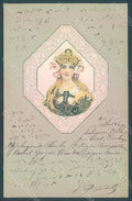 Artist Signed Lady Art Nouveau Byzantine Heads Relief postcard HR2148 – fronte