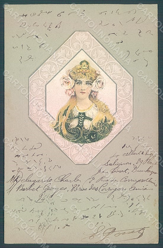 Artist Signed Lady Art Nouveau Byzantine Heads Relief postcard HR2148 – fronte