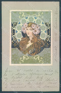 Artist Signed Lady Art Nouveau Byzantine Heads Relief postcard HR2149 – fronte