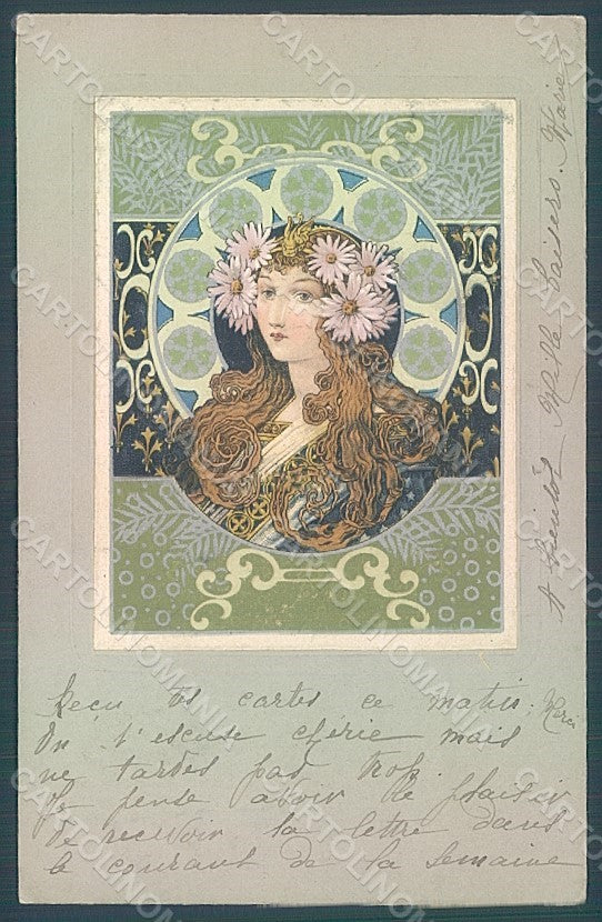 Artist Signed Lady Art Nouveau Byzantine Heads Relief postcard HR2149 – fronte