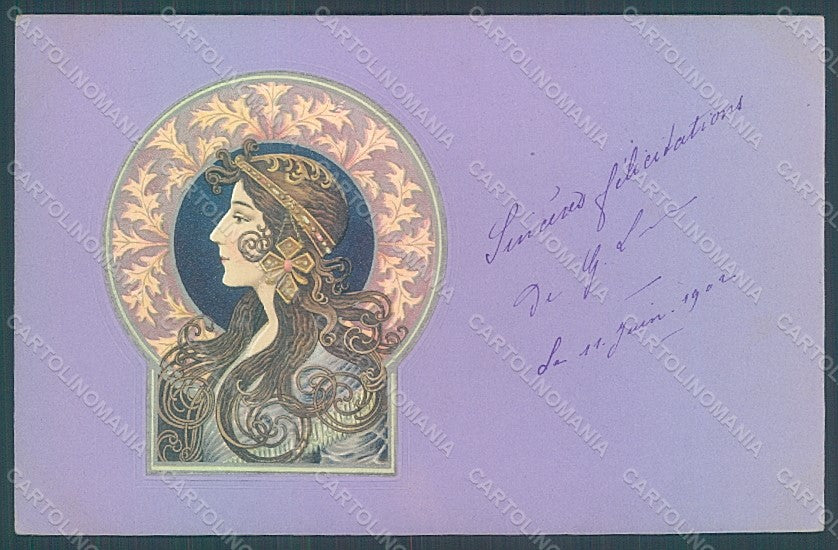 Artist Signed Lady Art Nouveau Byzantine Heads Relief postcard HR2151 – fronte