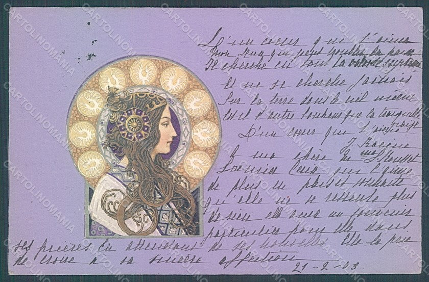 Artist Signed Lady Art Nouveau Byzantine Heads Relief postcard HR2152 – fronte