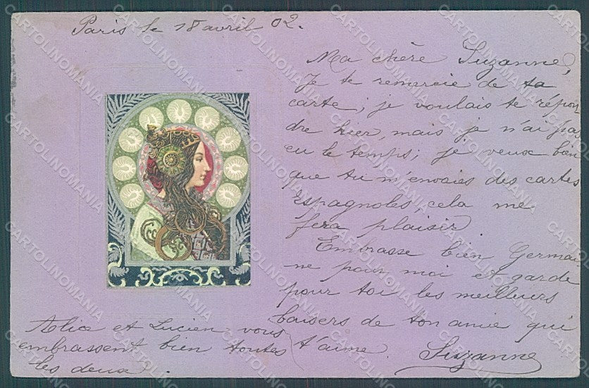 Artist Signed Lady Art Nouveau Byzantine Heads CREASES Relief postcard HR2153 – fronte