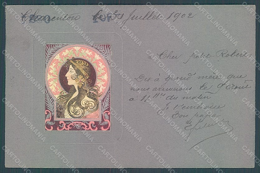 Artist Signed Lady Art Nouveau Byzantine Heads Relief postcard HR2154 – fronte