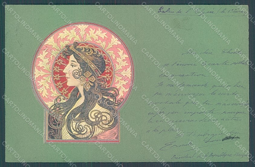 Artist Signed Lady Art Nouveau Byzantine Heads Relief postcard HR2155 – fronte