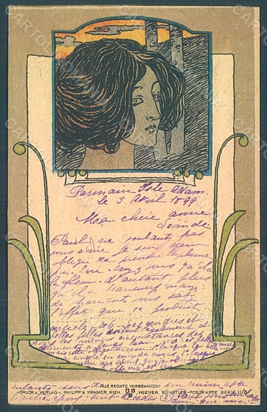 Artist Koloman Moser Lady Art Nouveau Philipp & Kramer II-5 WRINKLE pc HR2161 – fronte