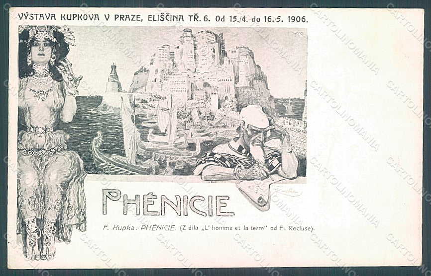 Artist Signed Kupka F. Lady Art Nouveau Phenicie Praze postcard HR2169 – fronte