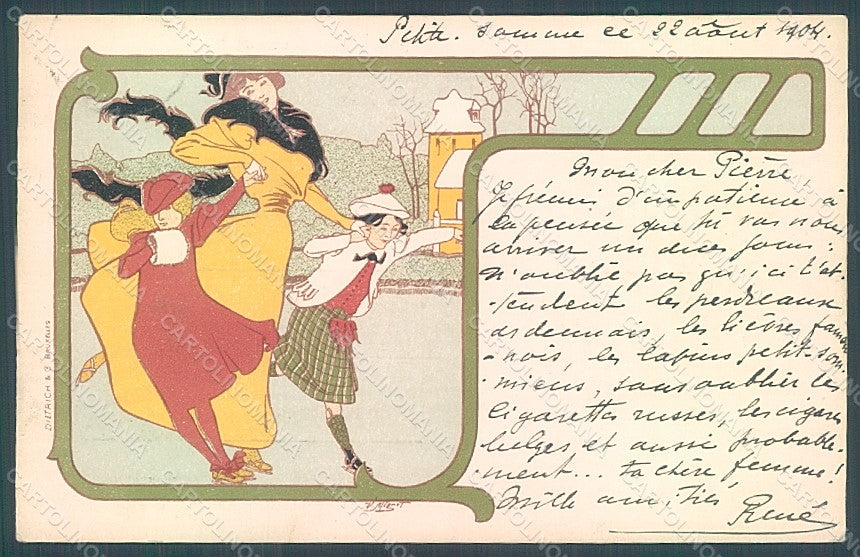 Artist Signed Mignot Lady Art Nouveau Ice-Skating Sport postcard HR2170 – fronte
