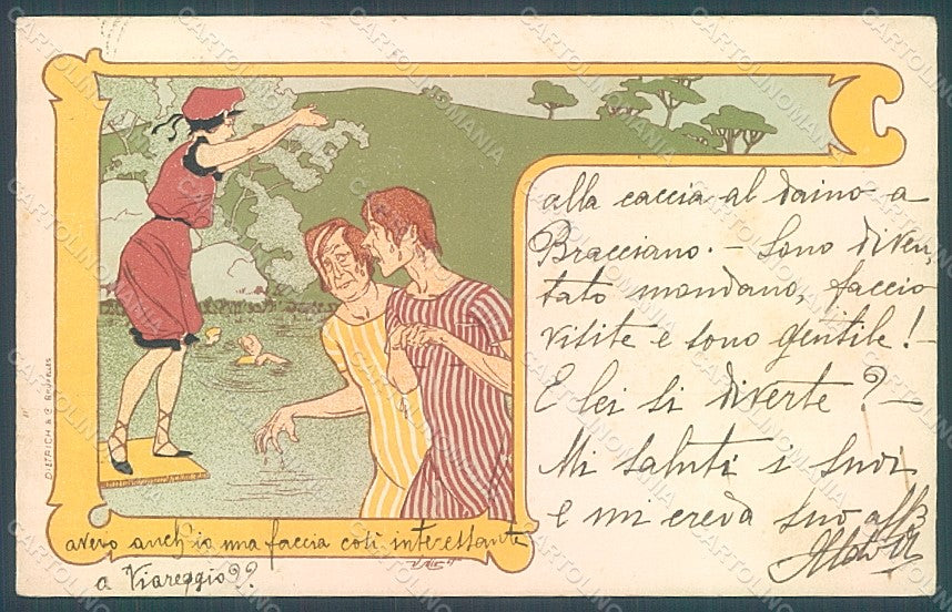 Artist Signed Mignot Lady Art Nouveau Swimming Sport postcard HR2171 – fronte