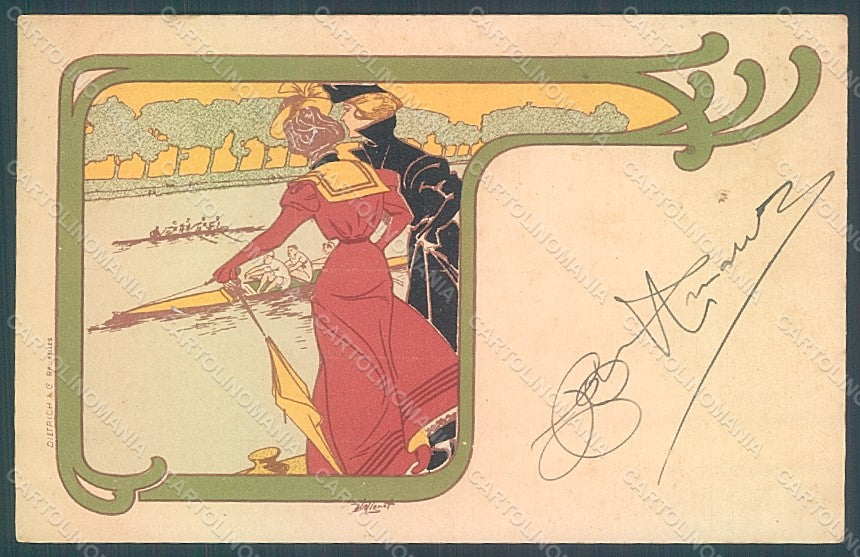 Artist Signed Mignot Lady Art Nouveau Rowing Sport postcard HR2172 – fronte