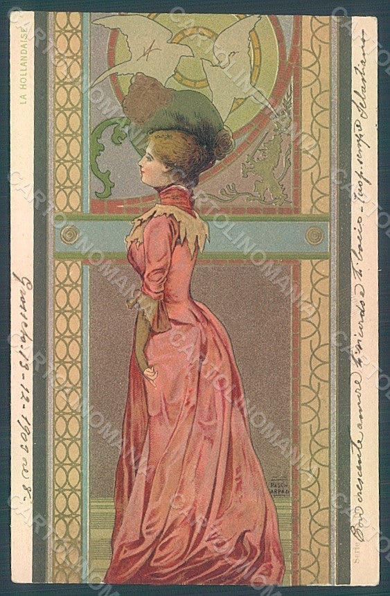 Artist Basch Arpad Lady Art Nouveau Hollandaise CORNER CREASED Relief pc HR2174 – fronte