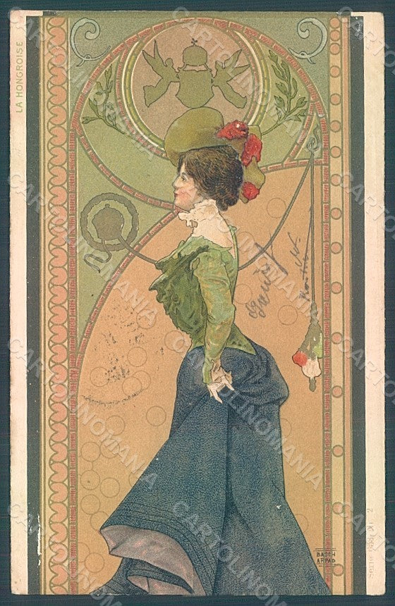 Artist Signed Basch Arpad Lady Art Nouveau La Hongroise UNGLUED Relief pc HR2175 – fronte