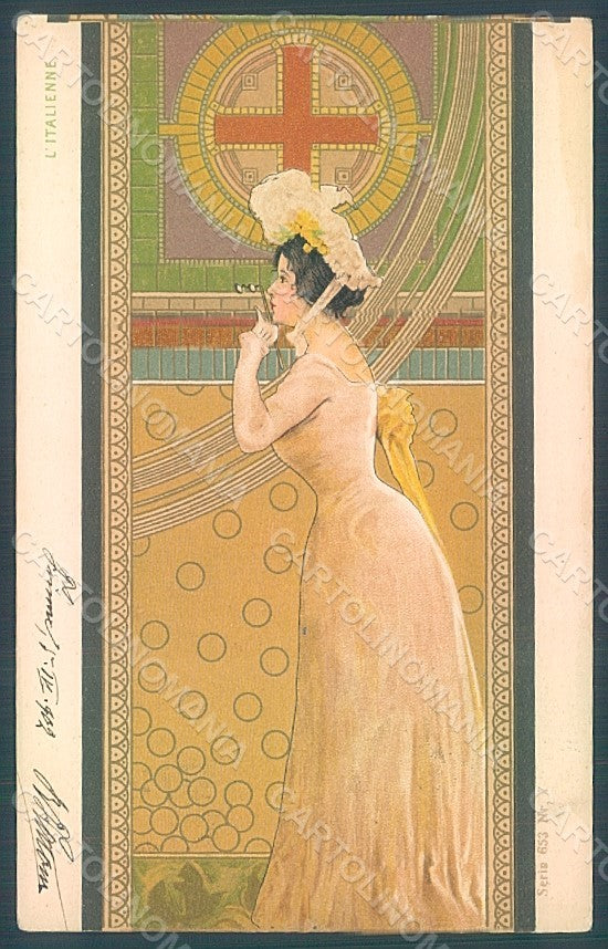 Artist Signed Basch Arpad Lady Art Nouveau Italienne SPOT Relief postcard HR2177 – fronte