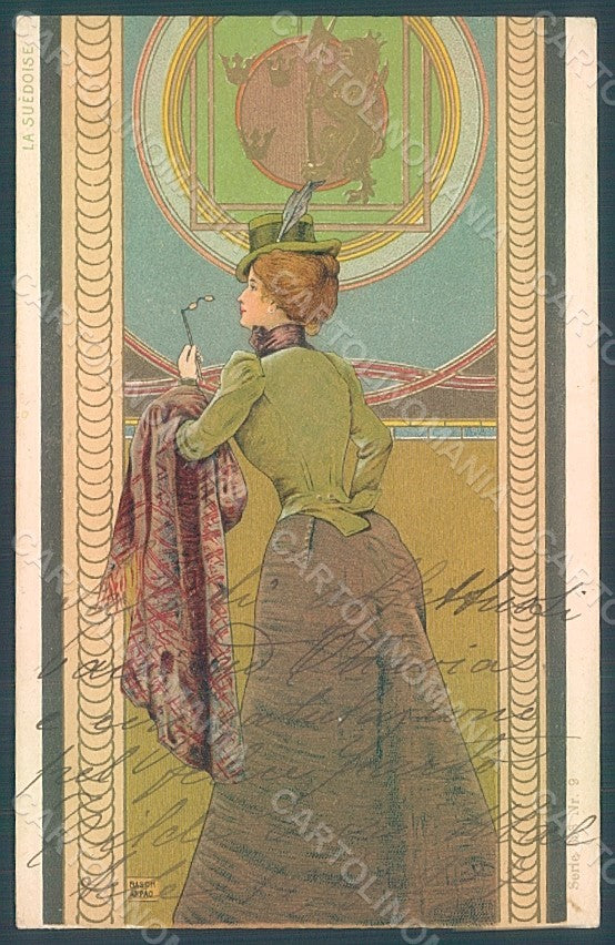 Artist Basch Arpad Lady Art Nouveau La Suedoise BACK ABRASIONS Relief PC HR2178 – fronte