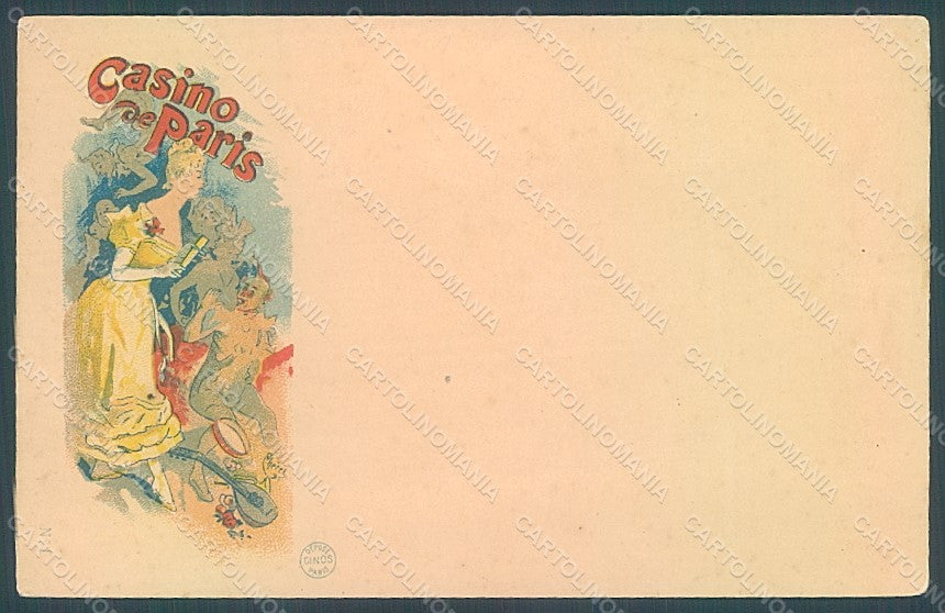 Artist Signed Cheret Lady Casino de Paris Art Nouveau BACK ABRADED pc HR2189 – fronte