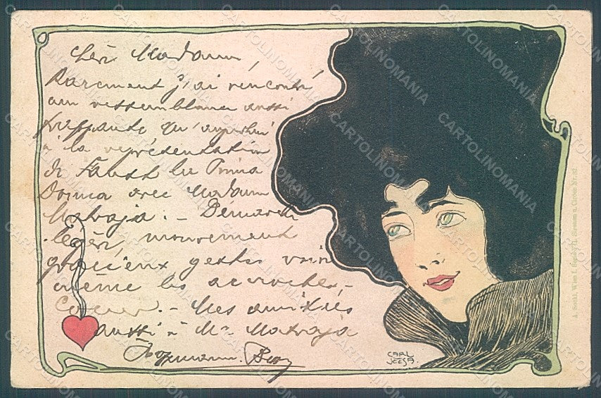 Artist Signed Jozsa Carl Lady Art Nouveau CORNER CREASES postcard HR2197 – fronte
