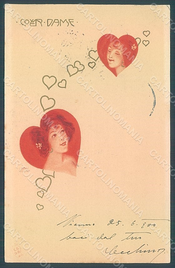 Artist Signed Jozsa Carl Lady Art Nouveau Coeur Dame postcard HR2200 – fronte